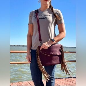 Night Moves Hand Tooled Buffalo Leather Fringe Crossbody